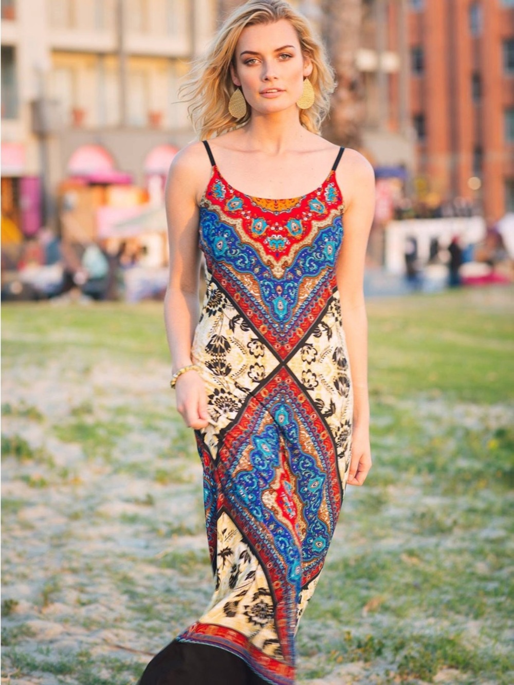 Point Zero Bohemian Paisley Dress in Red, Blue, and Black in Small